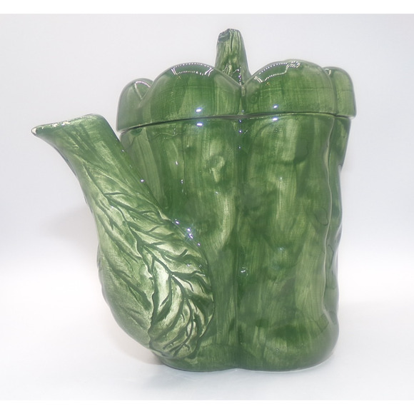 Vintage Limoges France ? Green Bell Pepper Teapot Large Ceramic Vegetable Coffee - Picture 2 of 16